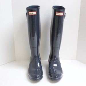 Hunter Original Tall Gray Rain Boots Gloss Sz 8